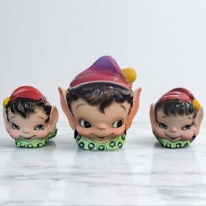 Vintage Fefton ESD gnome & Pixies Elf Christmas Sugar & Salt & Pepper Shakers